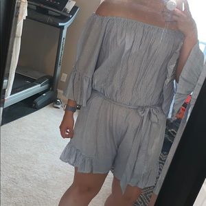 Blue and White Striped Romper